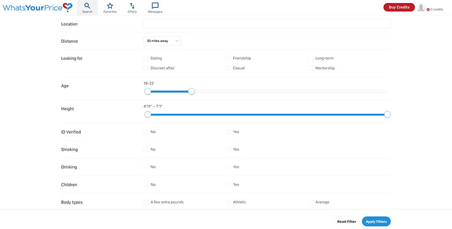 whatsyourprice search filters