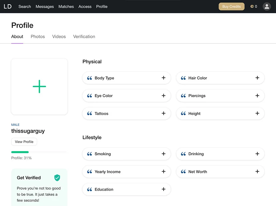 luxurydate setting up profile