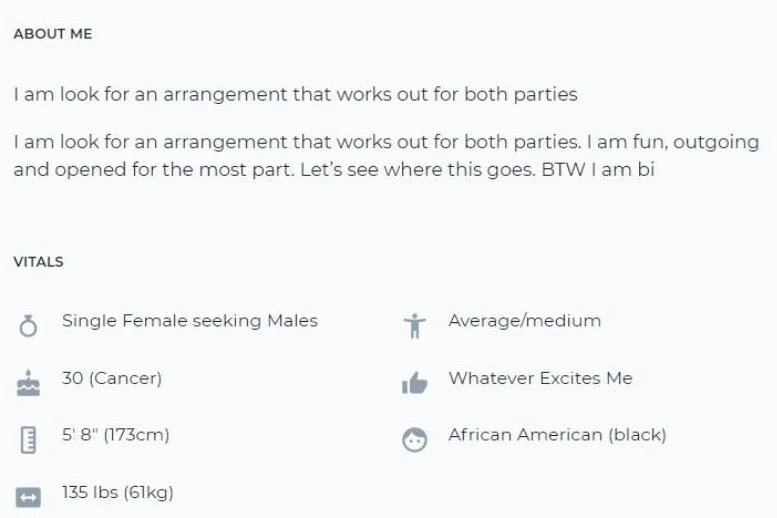 ashley madison profile about section