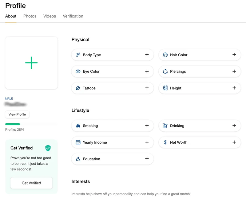 oursecret setting up profile