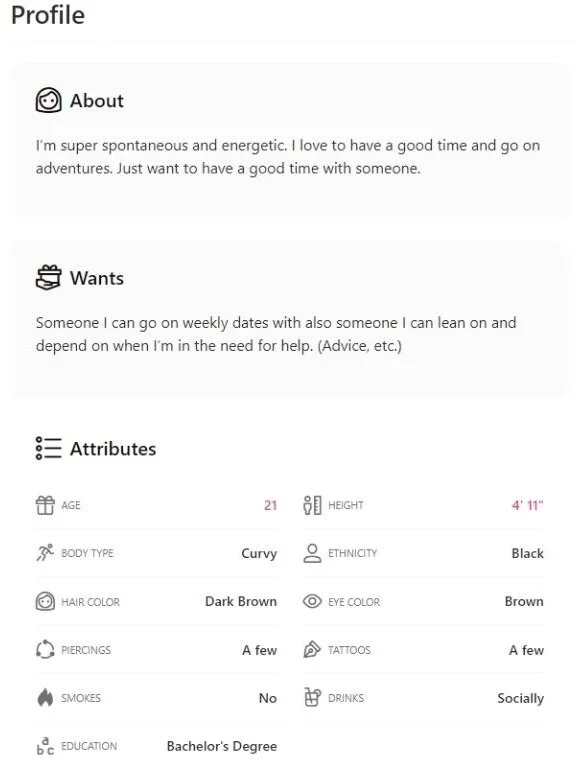 secret benefits profile example