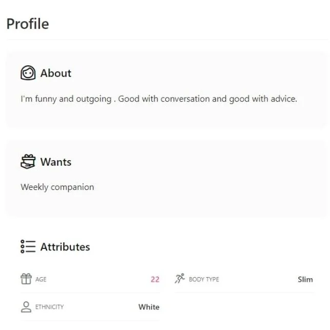 sugar baby profile about section